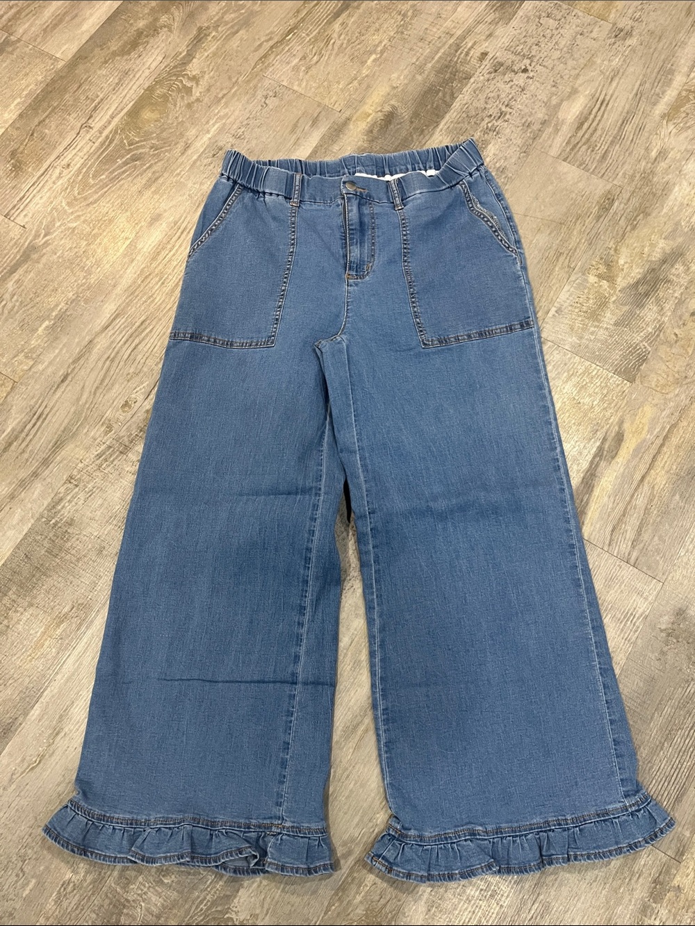 Women’s Blue Wide-Leg Ruffle Hem Jeans 14